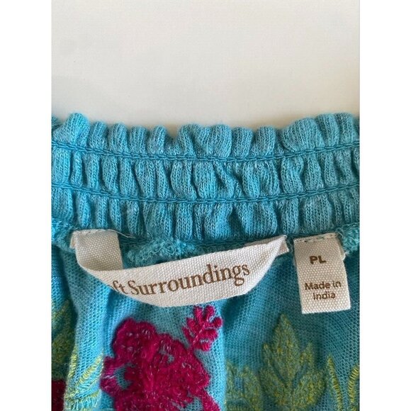 Soft Surroundings Tunic Top PL Floral Embroidered Trim 2EC23 Stretchy Smocked - Picture 6 of 9